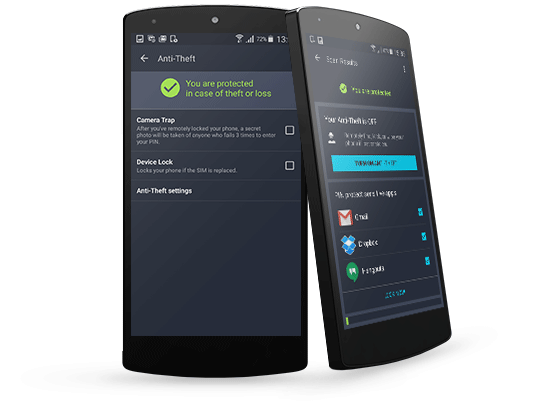 Two mobile phones with AntiVirus for Android - Business